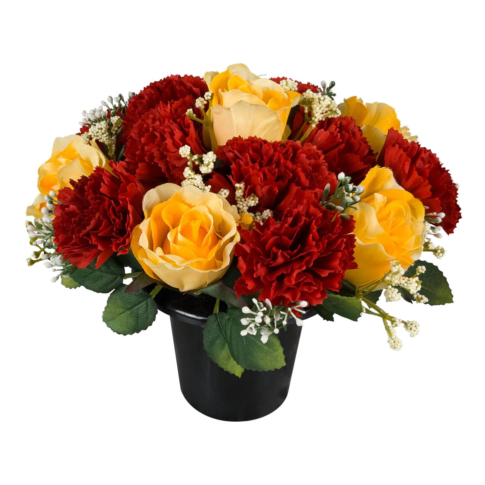 Artificial Flowers for Graves Yellow Roses & Red Carnations in Grave Pot