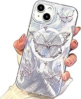 Vista 22 de I-MGAE-IN-AR - Funda compacta para iPhone 16 Pro Max con diseño de mariposa plateada brillante, a la moda, suave, delgada, de poliuretano