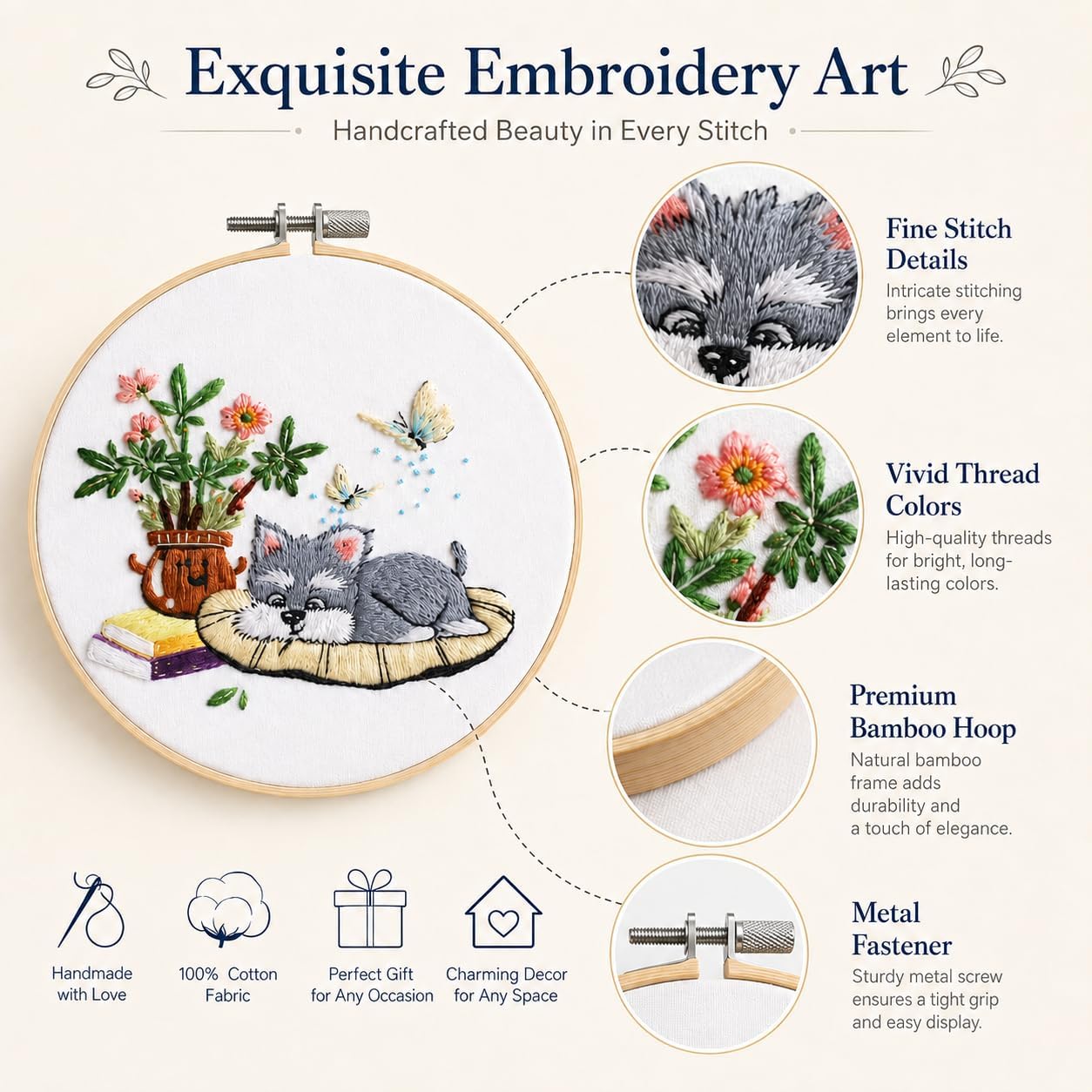 Thinas Embroidery Kit for Beginners Adults, 3 Pack Stamped Dog Embroidery Starter Set with Patterns & Video Tutorial, DIY Sewing Craft Supplies for Dog Lovers, Home Decor Gift Idea