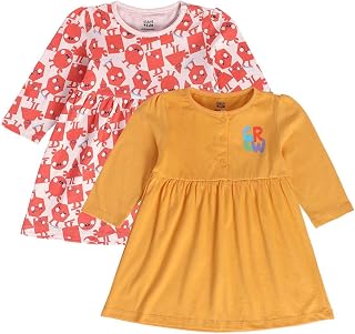 miniklub Baby Girls Round Neck Full Sleeve Knit Dress, Pack of 2 (Multi Color) Price In India