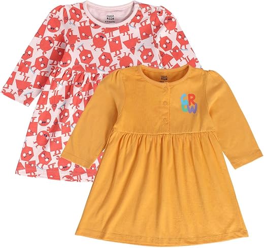 miniklub Baby Girls Round Neck Full Sleeve Knit Dress, Pack of 2 (Multi Color)