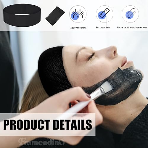 Miniatura 7 de Framendino, Paquete de 200 diademas faciales desechables negras no tejidas para el cuidado de la piel con cierre cómodo para mujeres y niñas