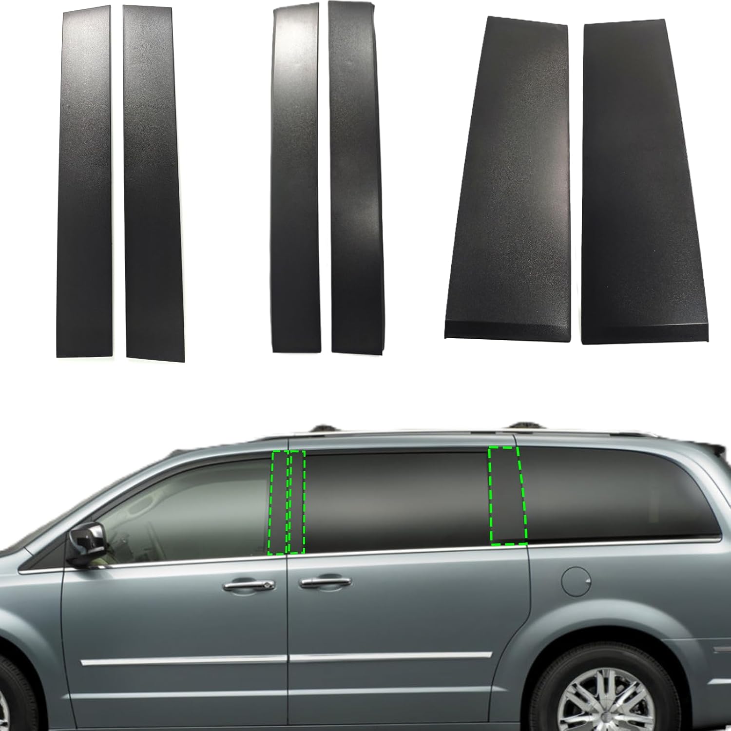 Door Pillar Trim Molding Window Trim B C Pillar Applique（6Pcs）Fit for Chrysler Dodge Ram Town & Country Grand Caravan C/V 2008-2020 Replaces 5020664AA 5020665AA 5020666AA 5020667AA 5020668AA 5020669AA