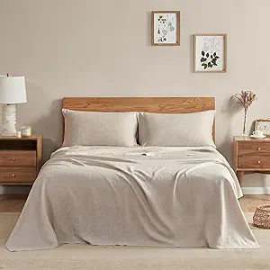 DAPU Pure Linen Sheets Set, 100% French Linen from Normandy, Breathable and Durable for Hot Sleepers, 4 Pcs Set - 1 Flat Sheet, 1 Fitted Sheet, 2 Pillowcases (Natural Linen, King)