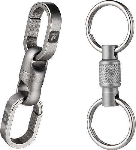 FEGVE Llaveros giratorios de titanio con 2 mini llaveros + llavero giratorio de liberación rápida de titanio FEGVE