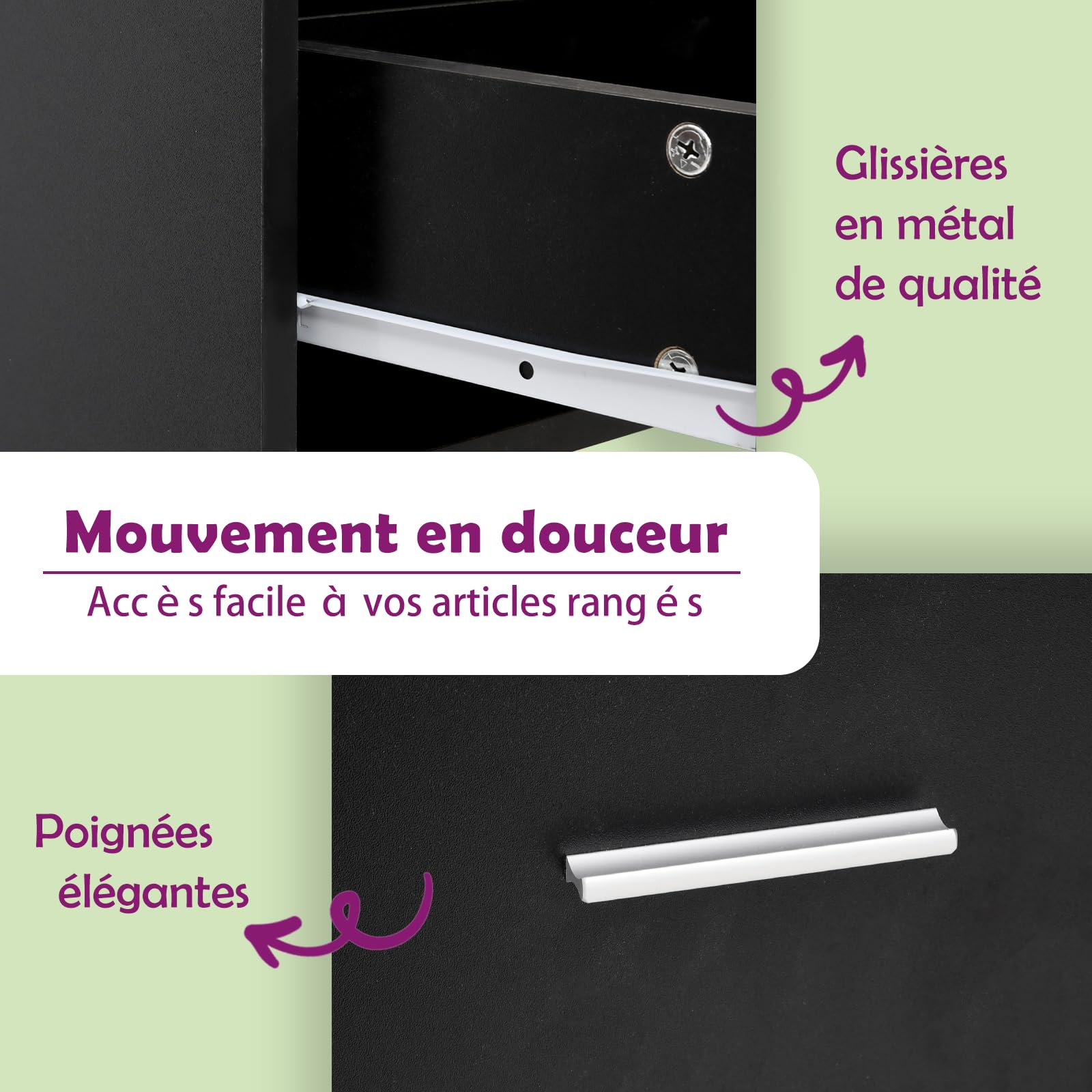 vidaXL Armoire à tiroirs Lyon Noir 40 x 46 x 81,5 cm Bois d'ingénierie