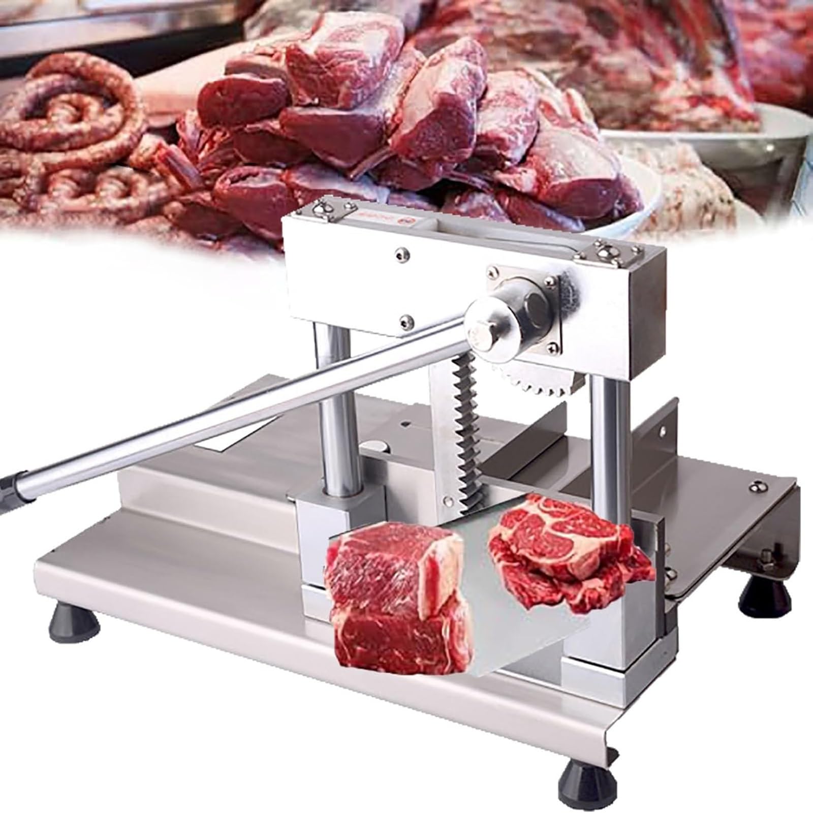 Cortador manual de huesos, picador de carne resistente con hoja de acero y bandeja de carne, perfecto para carne de res, cabra, cerdo y pescado, herramienta de corte eficiente y duradera