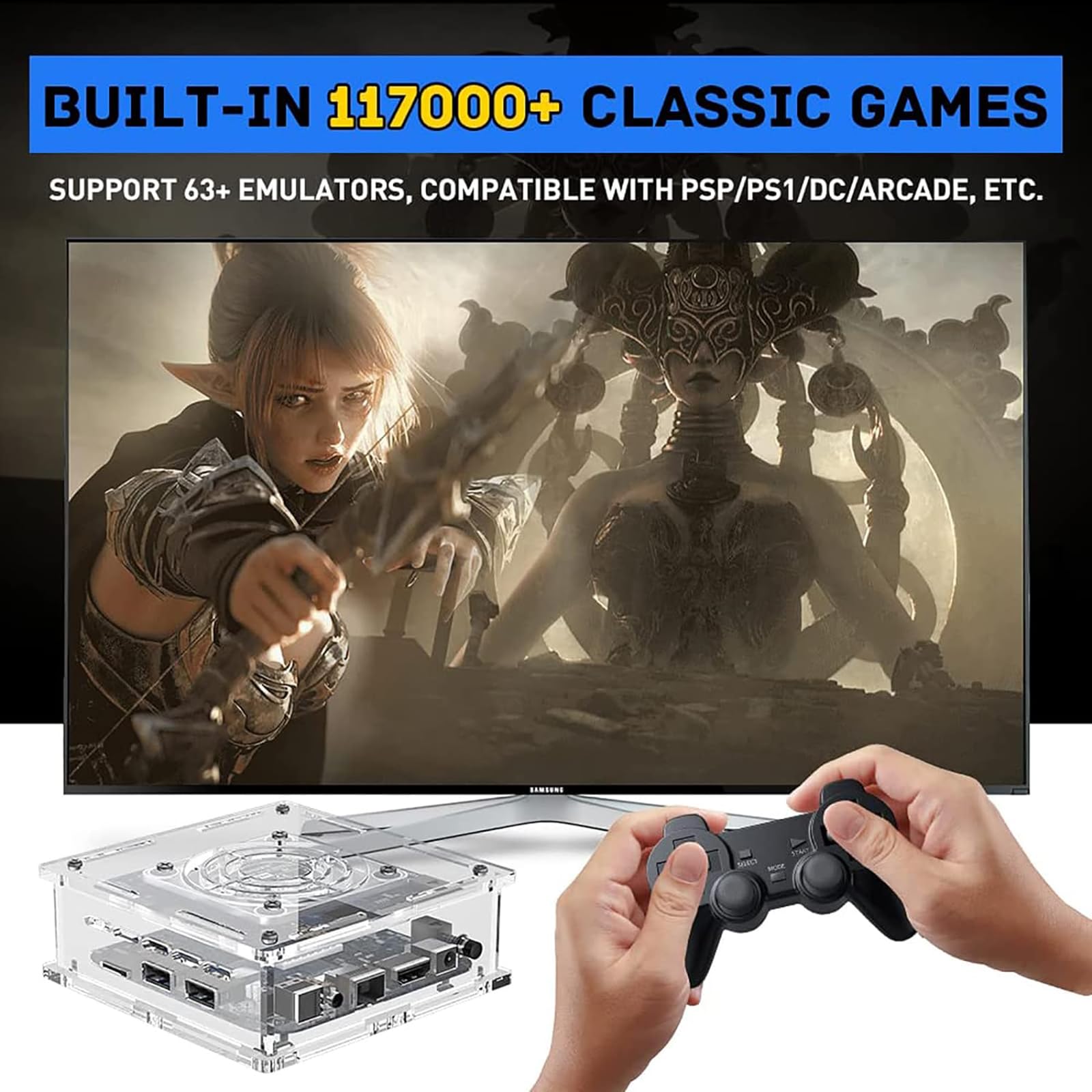BINSKJ Super Console X PRO Plus, retro konsola do gier 256 GB, wbudowane ponad 50 000 gier, kompatybilna z PS1/PSP/MAME, obsługa pobierania samych gier na PSP/N64/NDS/PS1