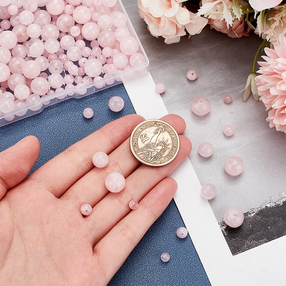 340 Perle Di Quarzo Rosa Naturale 4-10mm - Pietre Preziose Sfuse Per Creazione Gioielli Fai Da Te