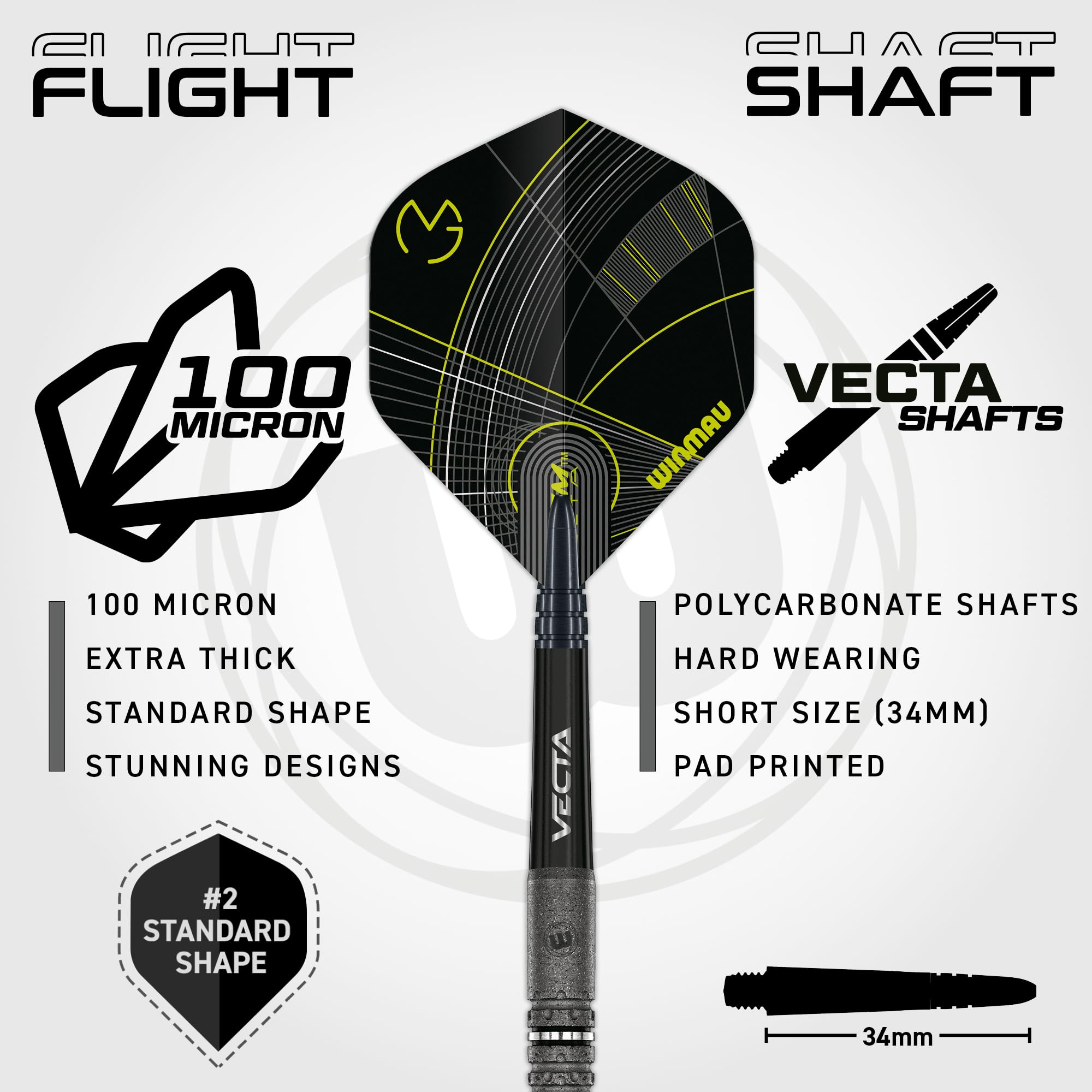 WINMAU Michael Van Gerwen MvG Signature Edition - 90% Tungsteno - Set di freccette professionali con alette e steli (aste) - Disponibile in punta morbida da 18 g e punta in acciaio da 22 g, 23 g e 24