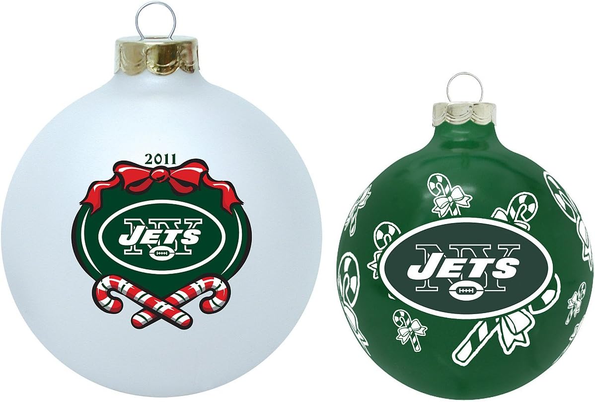 Topperscot New York Jets Round Glass Ornament 2 Pack