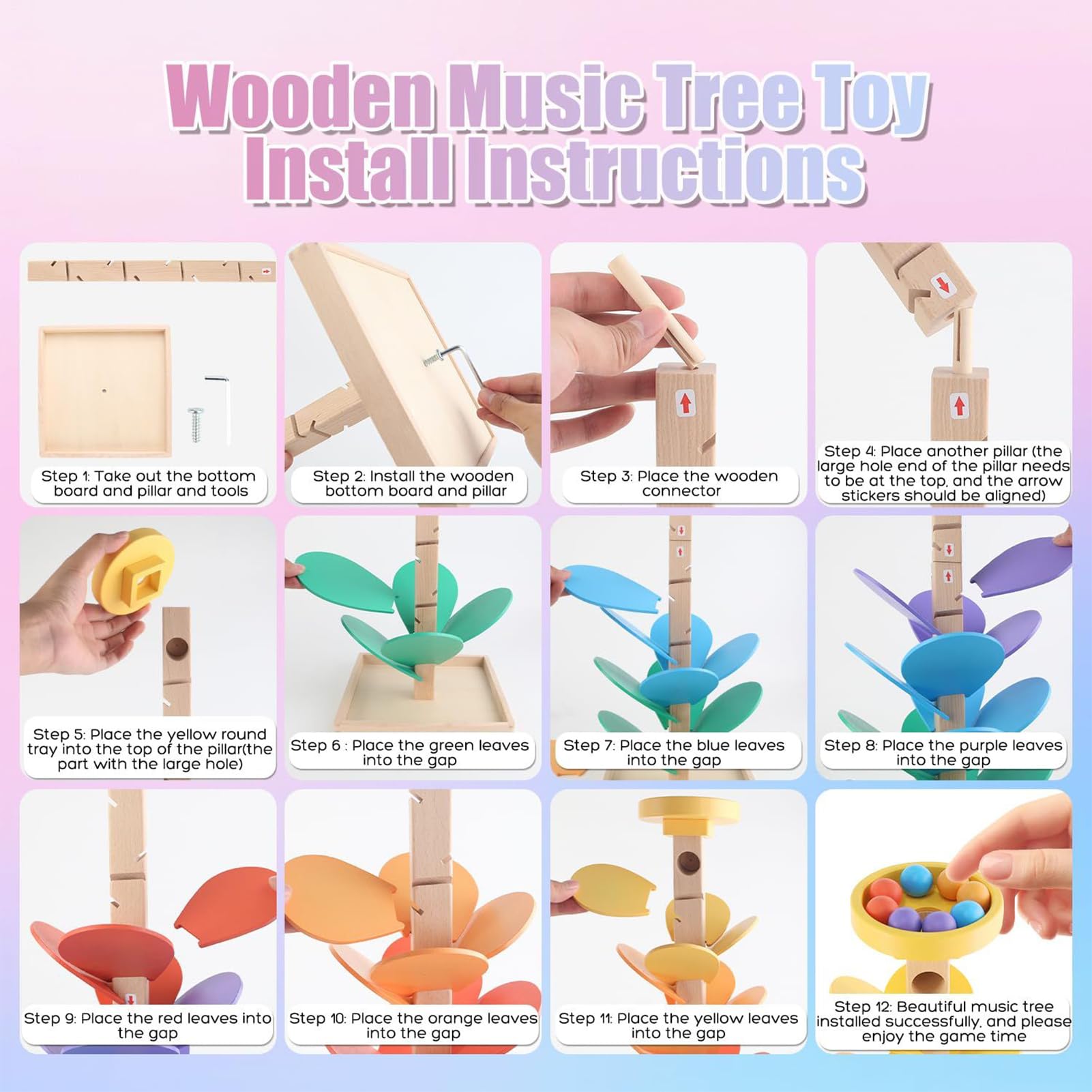 Musikbaum mit Murmeln, Spielzeug, Sortierer aus Holz, Kugelbahn, Murmeln zum Lernen, für Kinder, Mädchen, Reisen, Zuhause, Vorschule, Klassenzimmer, Bildung zu Hause