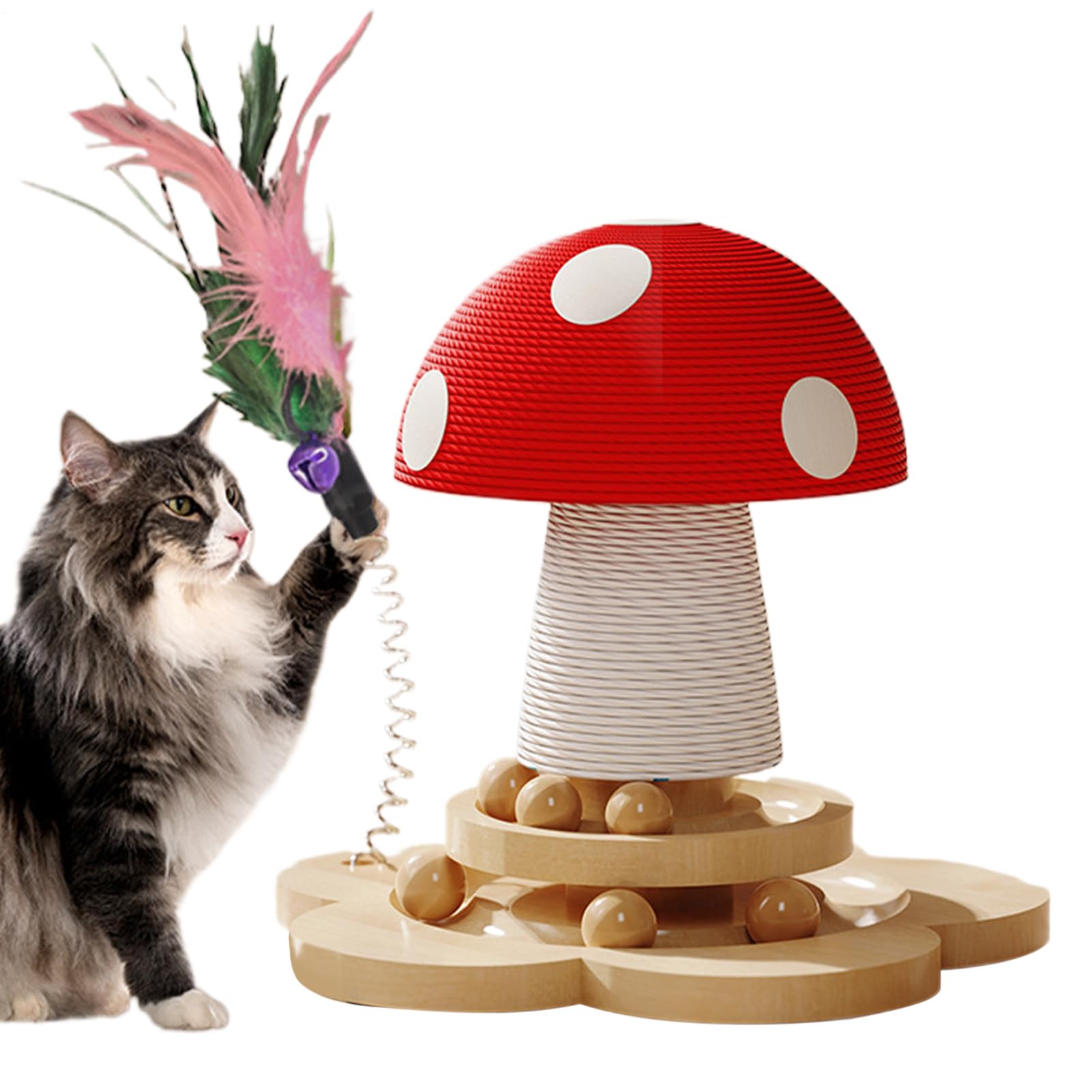 Rascador de árbol para gatos con juguetes de sisal y teaser interactivo