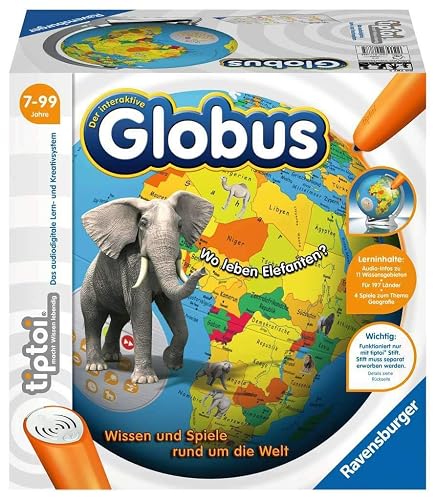 Ravensburger tiptoi 00787 - The Interactive Globe: globo de aprendizaje para niños a partir de 7 años