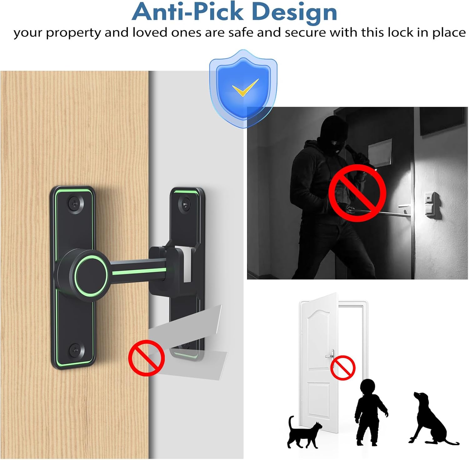 XOOL Luminous Barn Door Lock Latch, 90 & 180 Degree Heavy Duty Barn Door Latch, Fluorescence Design Lock Latch for Door, Garden, Bathroom, Garage, Window, Outdoor, Garage, Barn