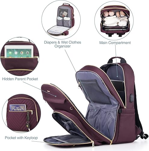 Miniatura 4 de MOMUVO Mochila para pañales, bolsa de bebé acolchada con cambiador, correas para cochecito y funda para chupete, bolsas de pañales de viaje grandes,