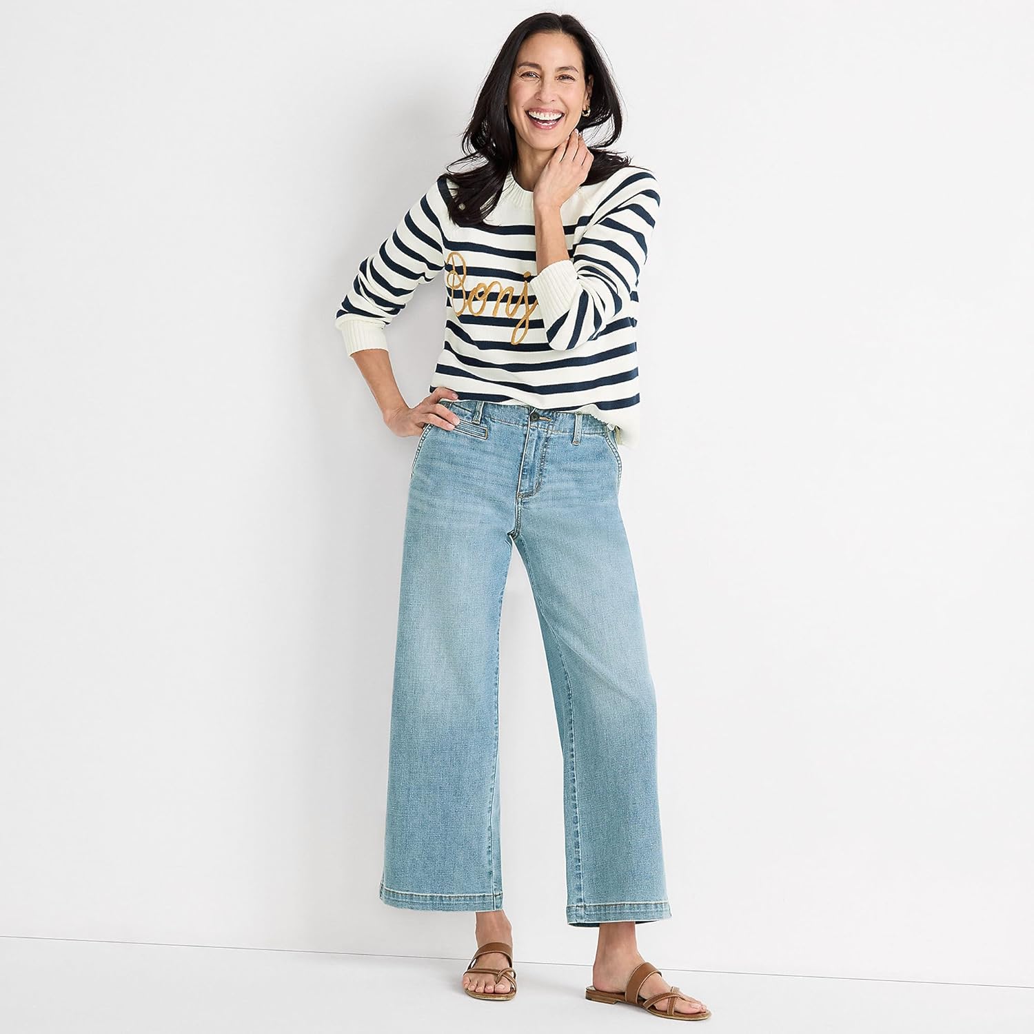 Lands' End Women's Mid Rise Denim Wide Leg Ankle Jeans - Image 3