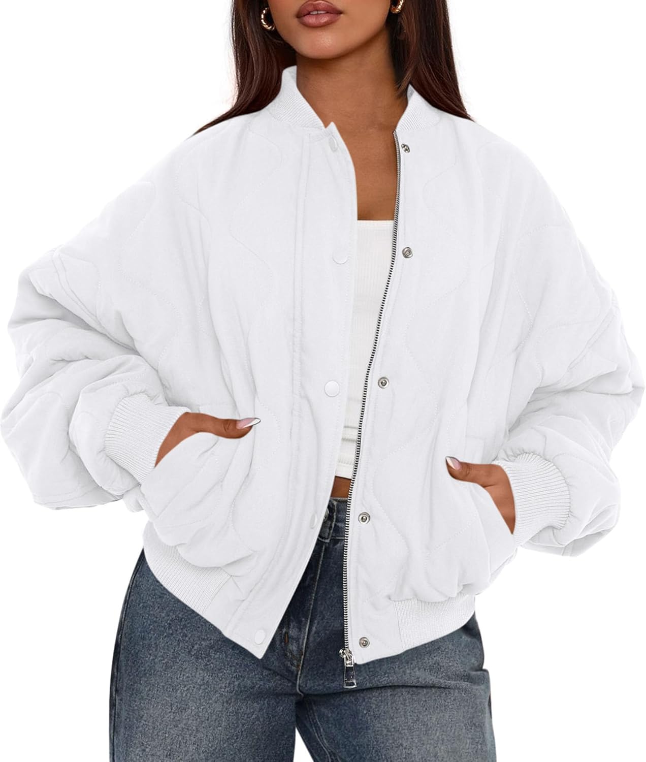 PRETTYGARDEN Women's Quilted Bomber Jacket Fall Fashion 2026 Lightweight Cropped Zip up Outerwear Winter Puffer Coats Pockets
