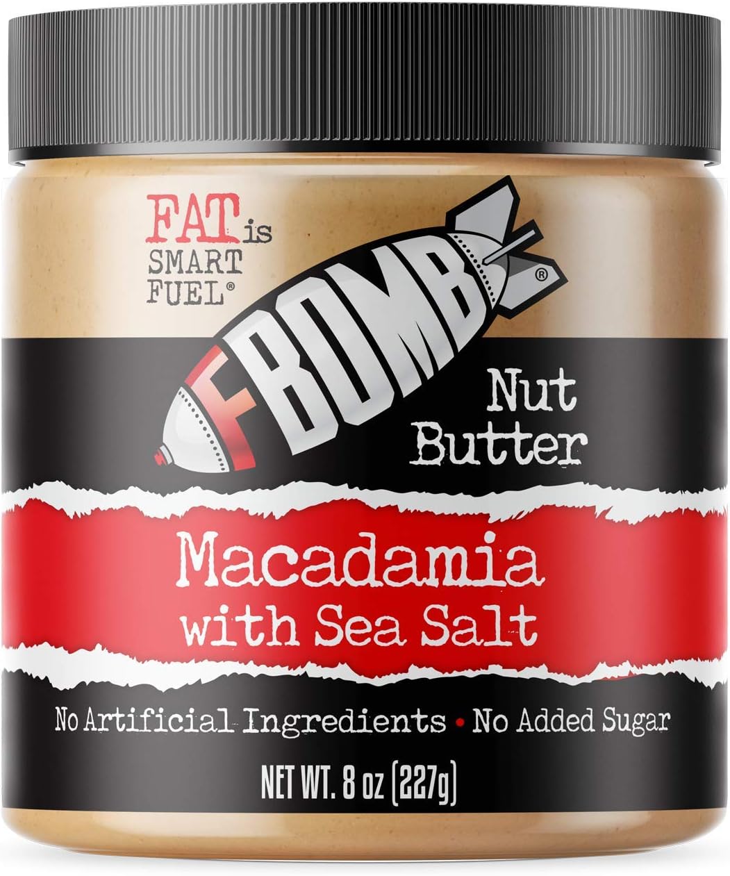 Fbomb Macadamia Nut Butter: Keto Fat Bombs, Natural Roasted Macadamia Nuts | High Fat, Low Carb Snack, High Quality Energy | Paleo, Whole30, Keto Snacks | Macadamia & Sea Salt - 8 Oz Jar