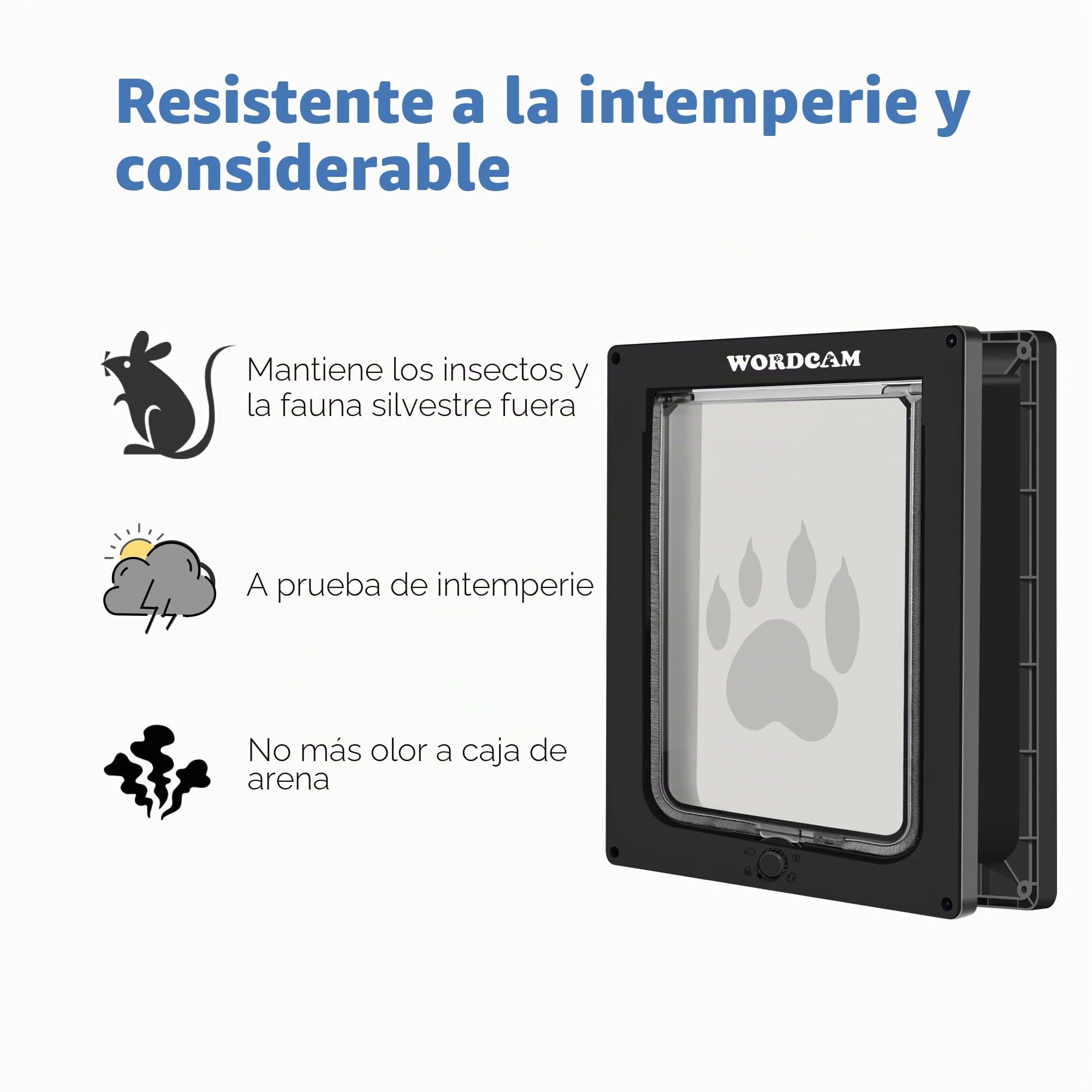 Puerta XL para gatos Wordcam, puerta fuerte para puertas interiores y exteriores, bloqueo de 4 vías, puerta para mascotas hasta 25 libras, gatos, gatitos, perros, fácil instalación, resistente a la
