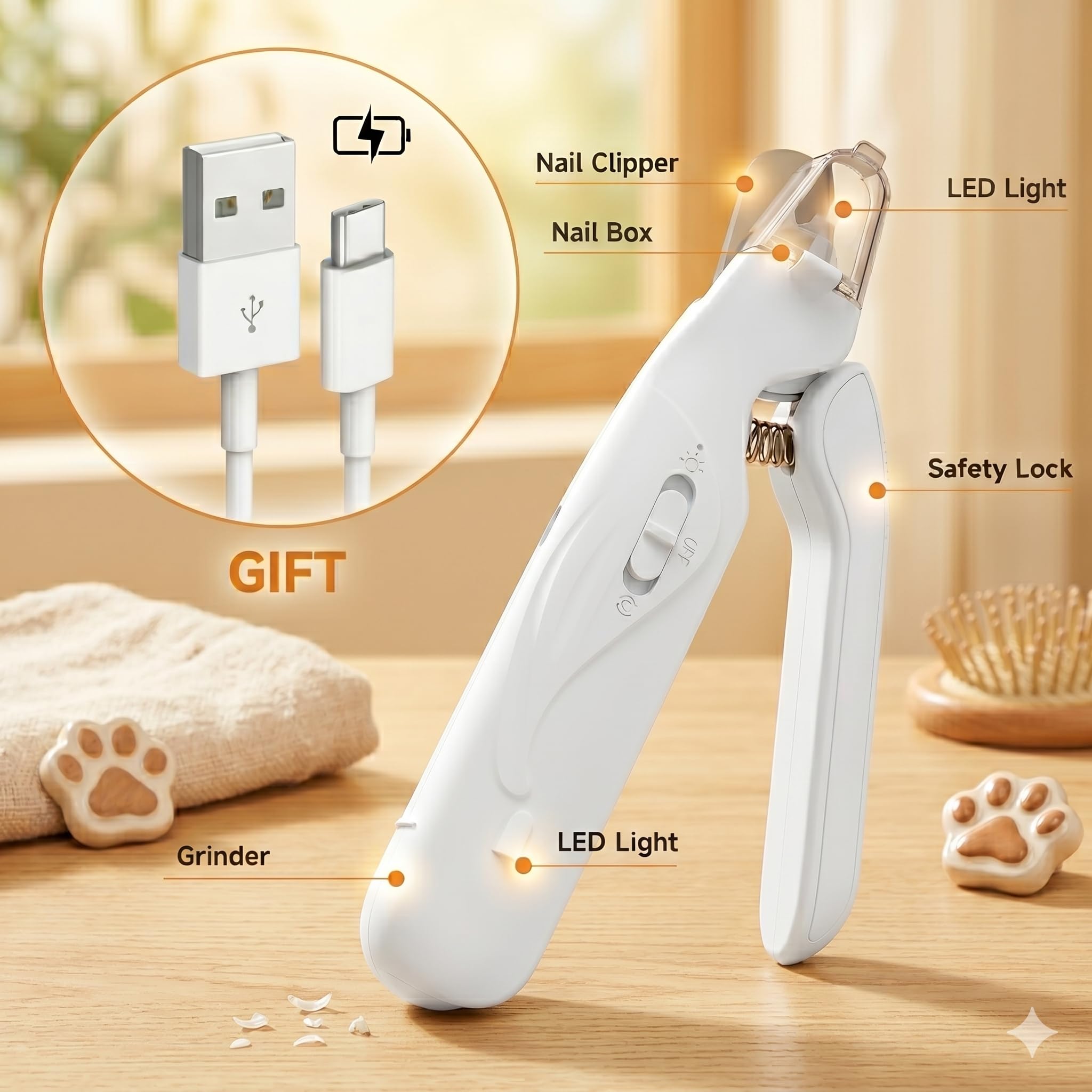 2-in-1 Dog Nail Clippers with Lights 2 LED & Dog Nail Grinder Quiet, Dog Nail Trimmers, USB Rechargeable and Splash Guard, Pet Nail Grinder for Small, Medium, and Large Dogs & Cats - image 6