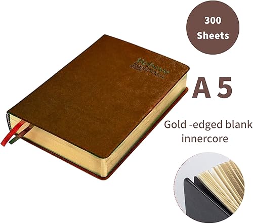 Miniatura 4 de BSHITWO Cuaderno de tapa dura, 8.3 x 5.7 pulgadas, tamaño A5, de cuero sintético, tapa dura, papel en blanco, 4 colores, 300 hojas, 600 páginas para