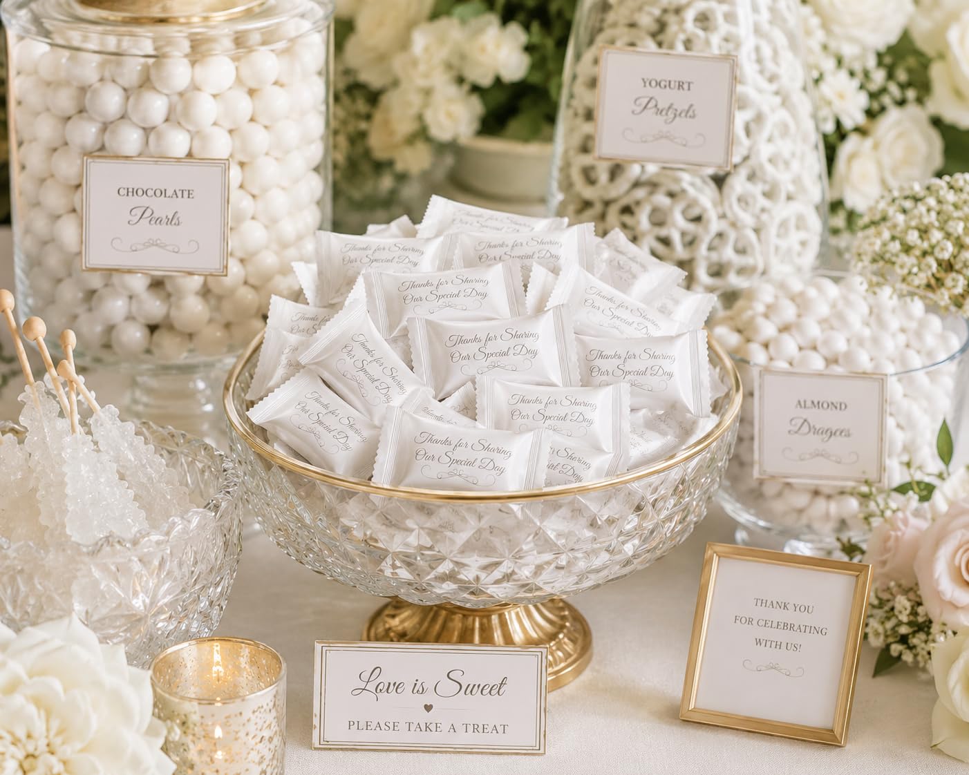 Gift Boutique Wedding Buttermints, Wedding Reception Party Favors, Thanks for Sharing Our Special Day Candy, 100 Pack Individually Wrapped Cream Mints