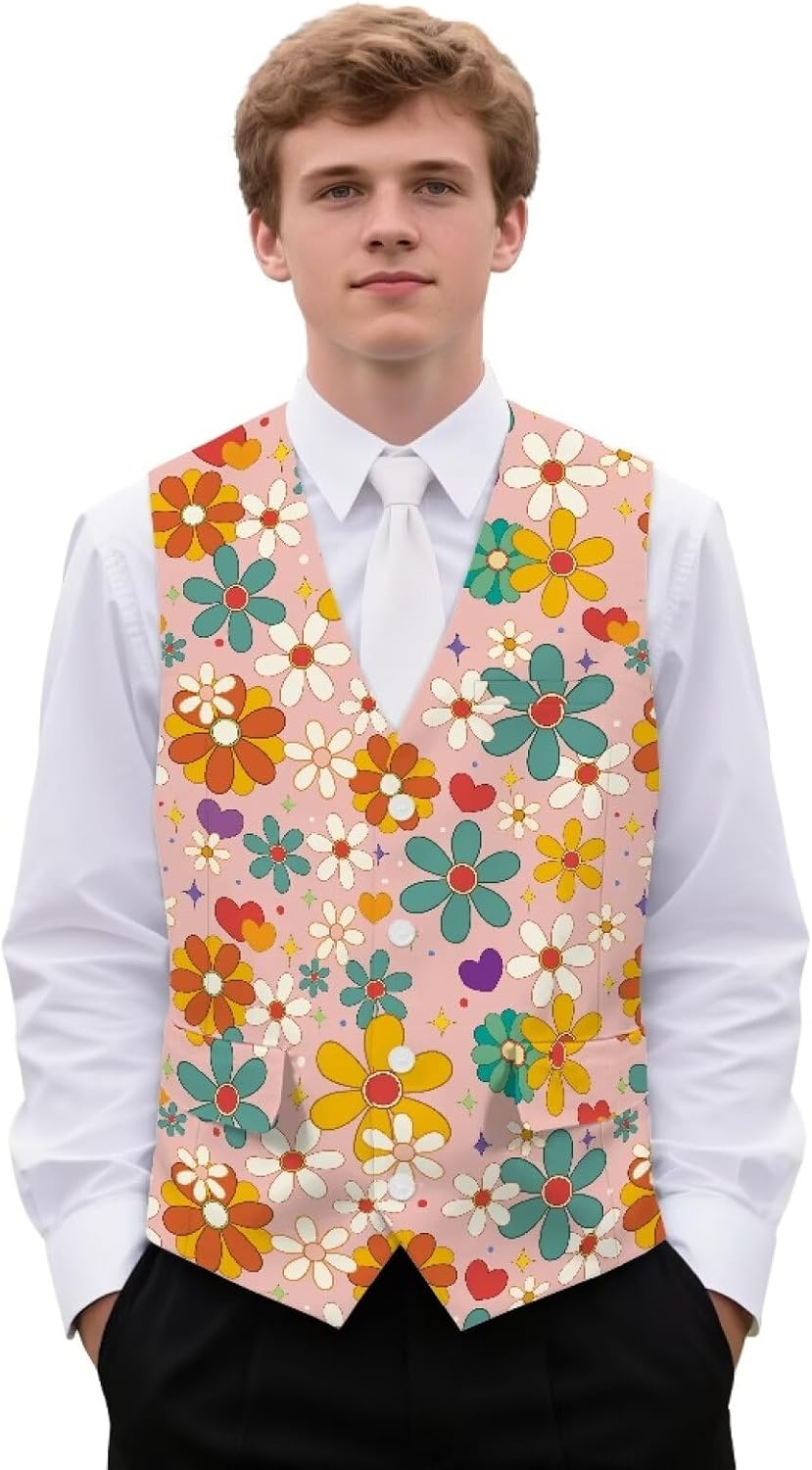 INSTANTARTS Men's Suit Vest Sleeveless V Neck Men's Vest Jacket Casual with PocketsWaistcoat Casual Vests Lightweight