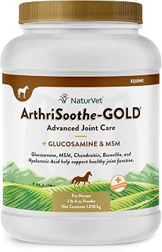 مسحوق مكمل NaturVet ArthriSoothe Gold Advanced Joint Horse لوظيفة المفاصل الصحية في الخيول يحتوي على الجلوكوزامين، MSM، الكوندرويتين، حمض الهيالورونيك لمدة 60 يومًا