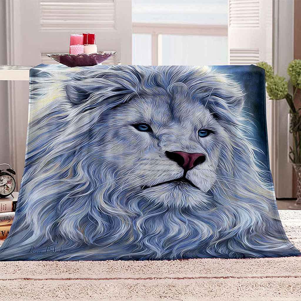 Couverture lion gris en microfibre douce effet relief 3D