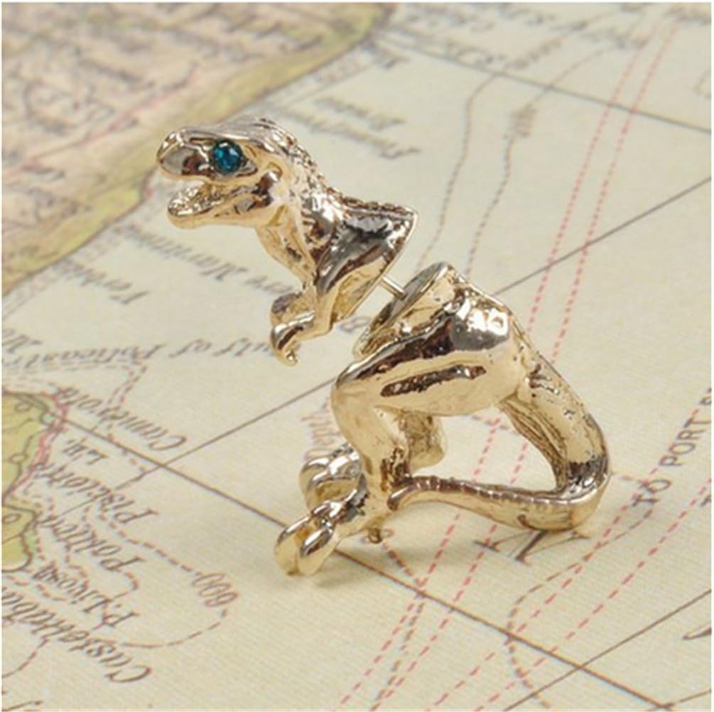 (1 Pair=2 Pieces) Fashion Dinosaur Earring, T-rex Earring, Tyrannosaurus Rex Ear Stud (Gold)