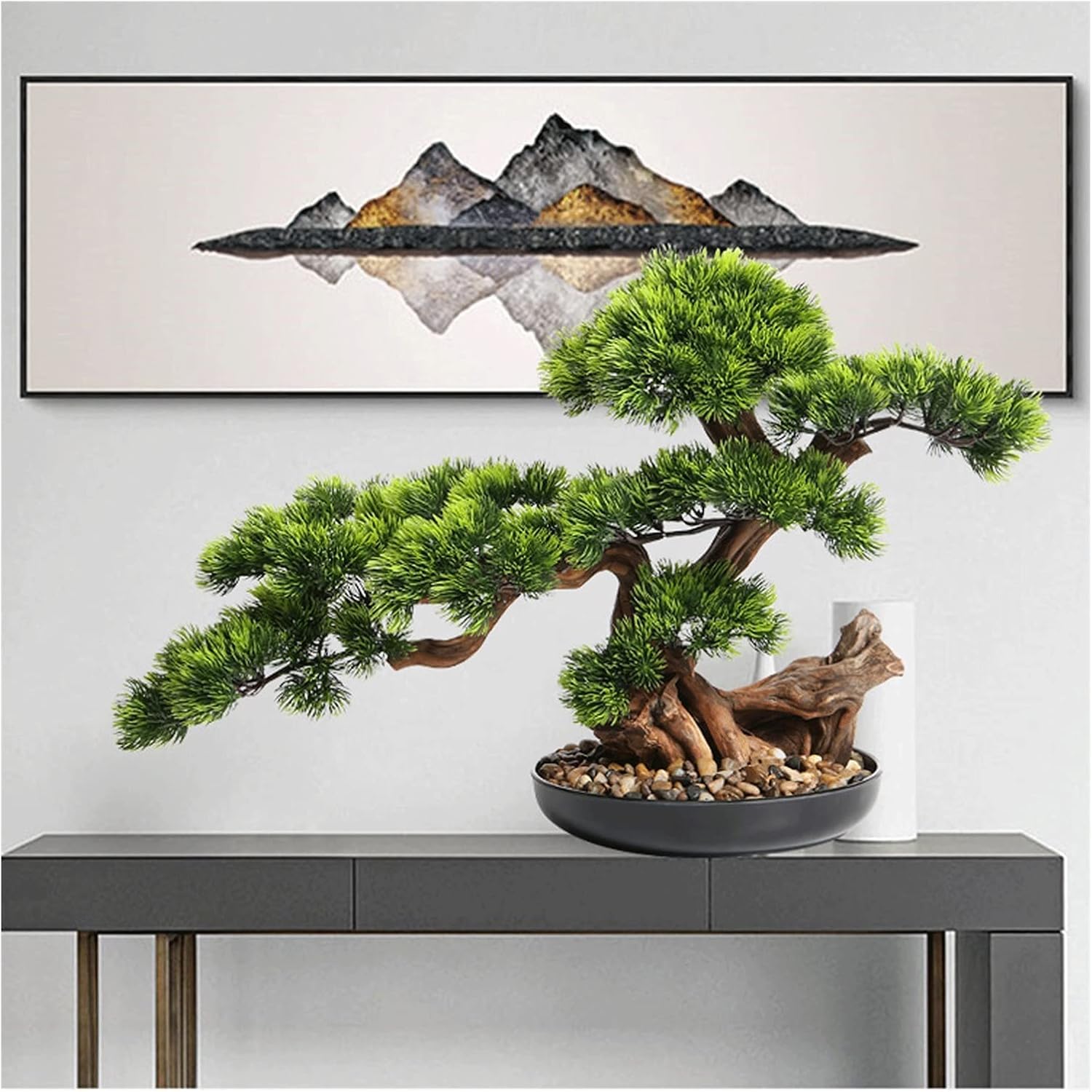 Bonsai artificiale, 43 cm, bonsai artificiale, realistico, decorazione in vaso per esposizione da scrivania