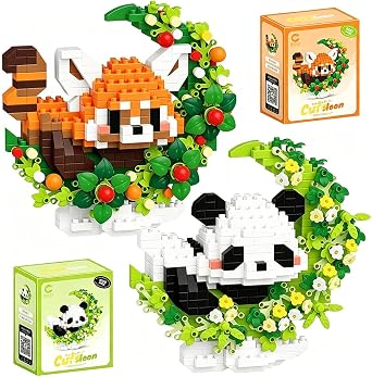 Panda Building Blocks, 2PCS Panda Micro Buildings Bricks DIY Blocks 3D Puzzle Brick Micro Buildings Block Set Building Figures Ornaments 3D Puzzle Brick Construction Bricks Gift for Birthday