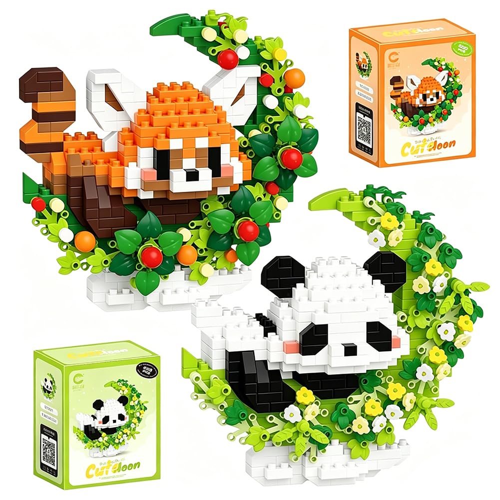 Panda Building Blocks, 2PCS Panda Micro Buildings Bricks DIY Blocks 3D Puzzle Brick Micro Buildings Block Set Building Figures Ornaments 3D Puzzle Brick Construction Bricks Gift for Birthday