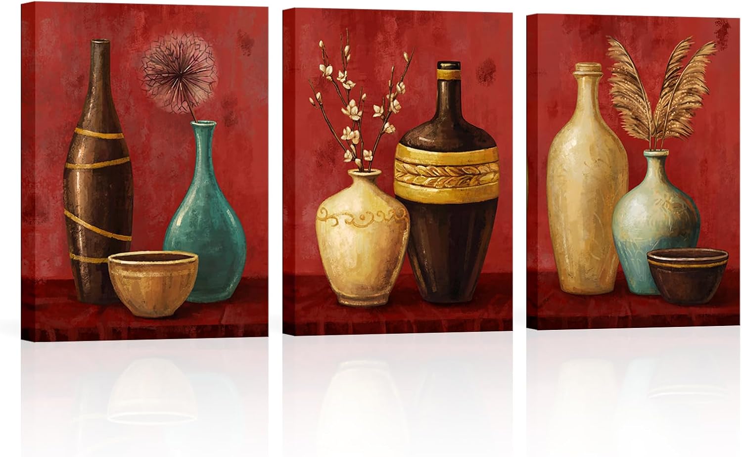 sechars Vintage Vase Wall Art Farmhouse Flowers Pampas