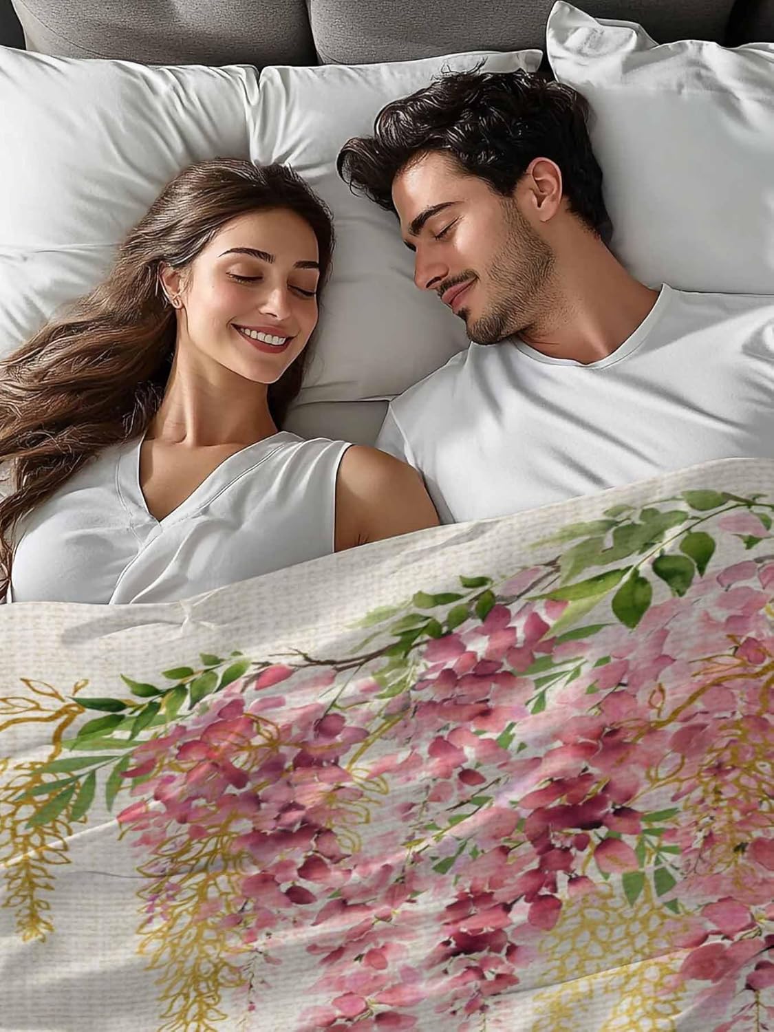 Top Sheet Full Bedding Flat Sheet Only, Vintage Pink Purple Vineflowers Microfiber Bed Sheets Soft Breathable Bedding Flat Sheets, Summer Flowers Leaves Hotel Luxury Top Sheets