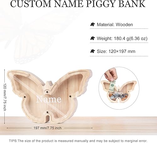 Miniatura 2 de Nobelook Hucha de madera personalizada con diseño de dinosaurio, con nombre grabado de animales, para Navidad, cumpleaños, regalo divertido para