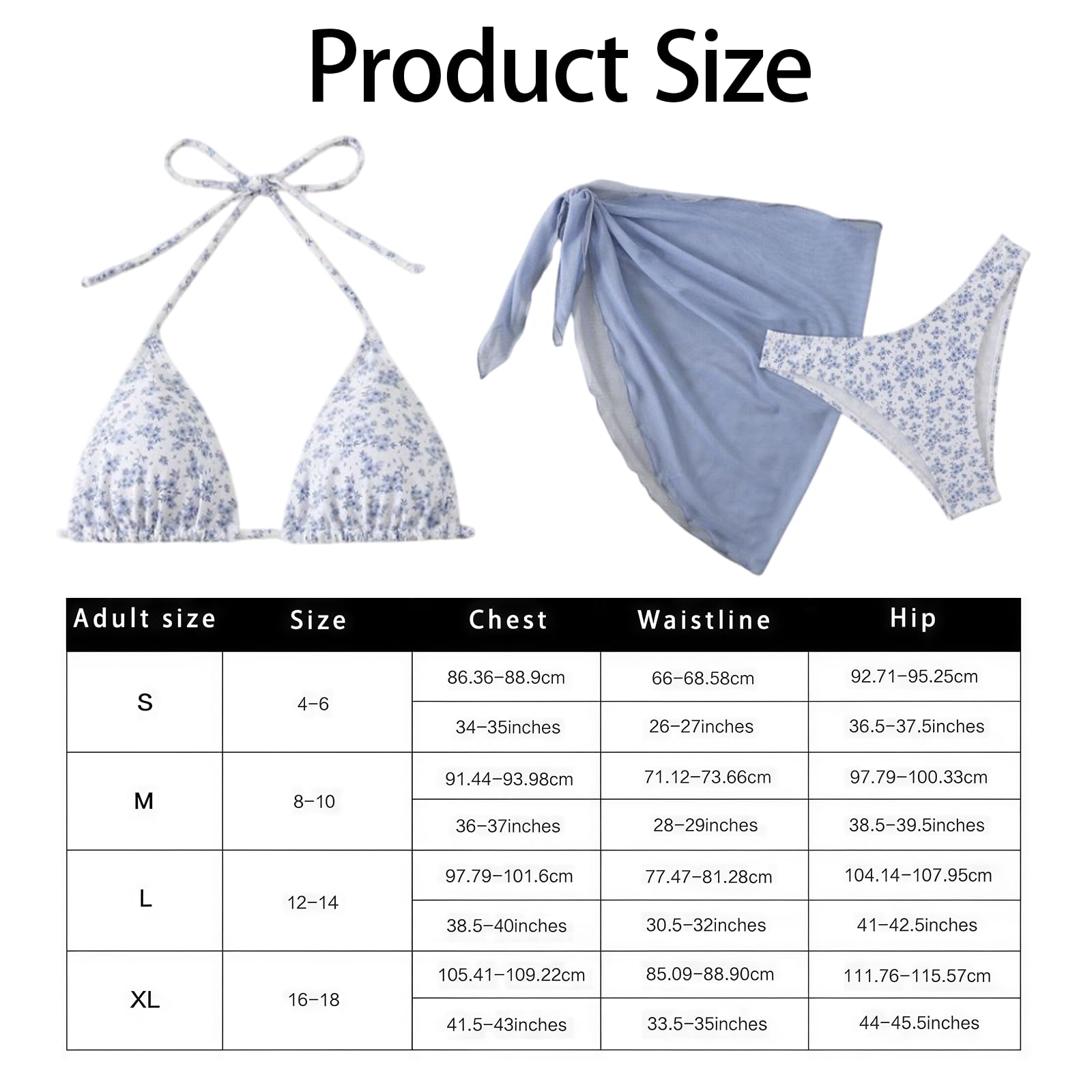 GWAWG Bikini para mujer, traje de baño de tres piezas, parte superior de bikini, parte inferior de bikini y manta para playa, piscina y vacaciones