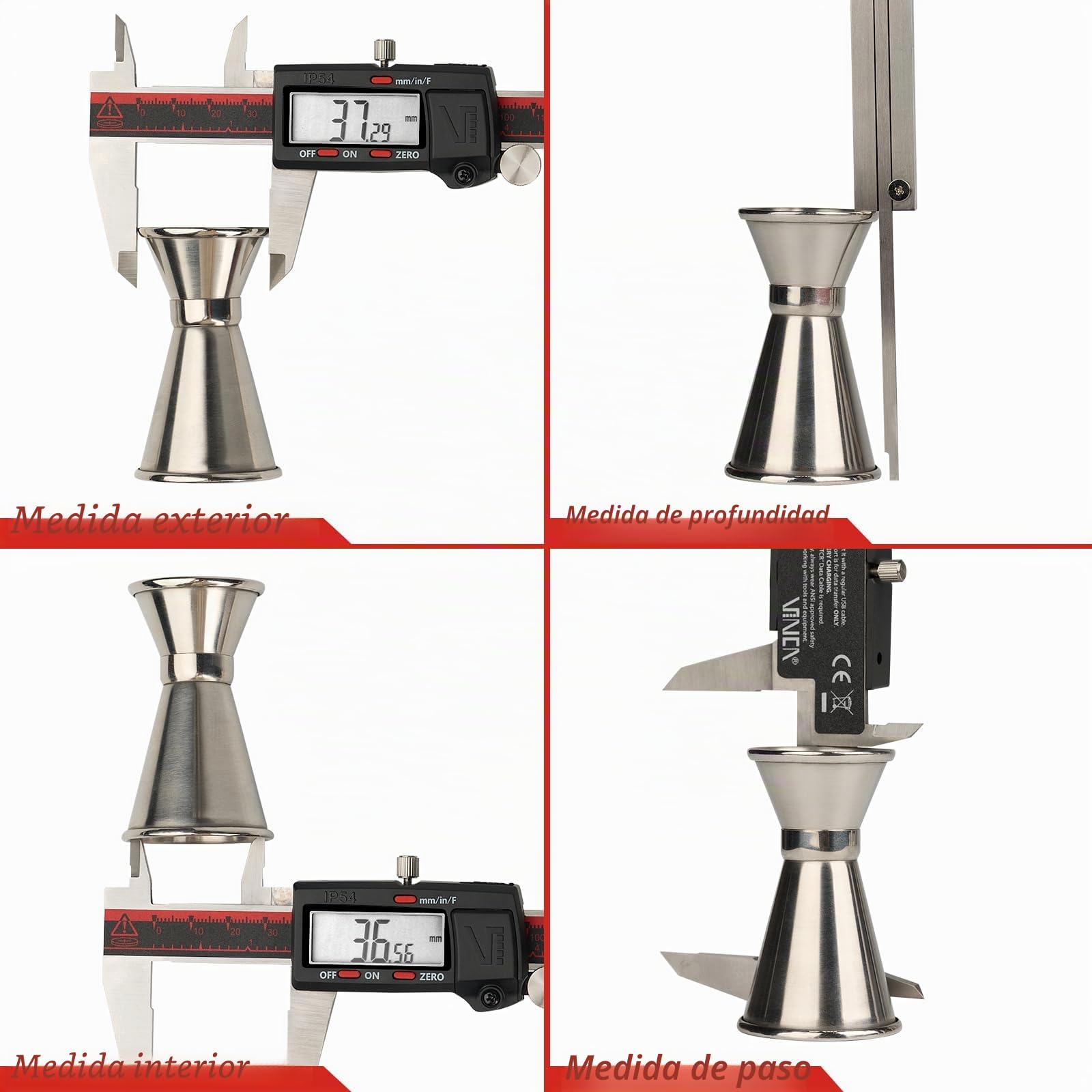VINCA DCLA-0605 Caliper digital electrónico en Pulgadas/métrica/Fracciones 0-6 pulgadas/150 mm Caja de Acero Inoxidable Rojo/Negro Extra Grande LCD Auto Off Herramienta de Medición VINCA
