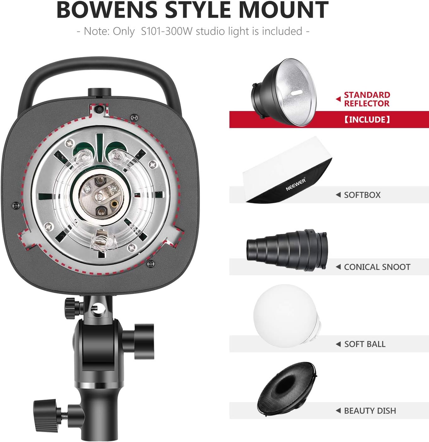 Bowens mount with various accessories