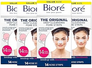 Biore Original, Deep Cleansing Pore Strips, Nose Strips for Blackhead Removal, with Instant Pore Unclogging, features C-Bond Technology, Oil-Free, Non-Comedogenic Use,14 Count, 4-pack