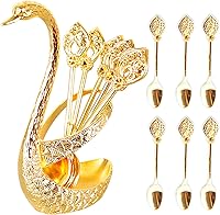 Vista 1 de Juego de cucharas de café con soporte de base de cisne, soporte de base de cisne de metal, organizador de cuchara con 6 cucharas, cucharas pequeñas