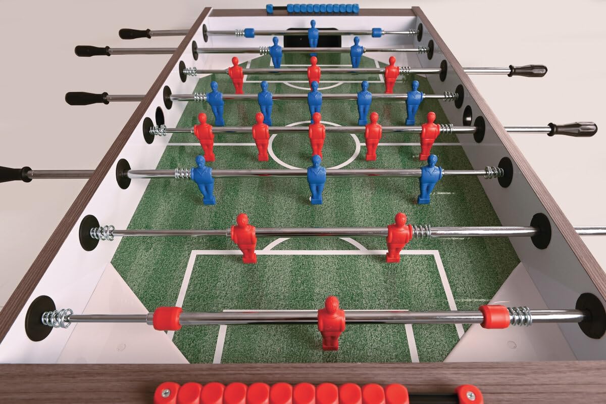 Garlando calciobalilla F-100 rovere grigio con aste rientranti. Modello dall’aspetto sobrio ed elegante 3 palline bianche modello “Standard” in dotazione