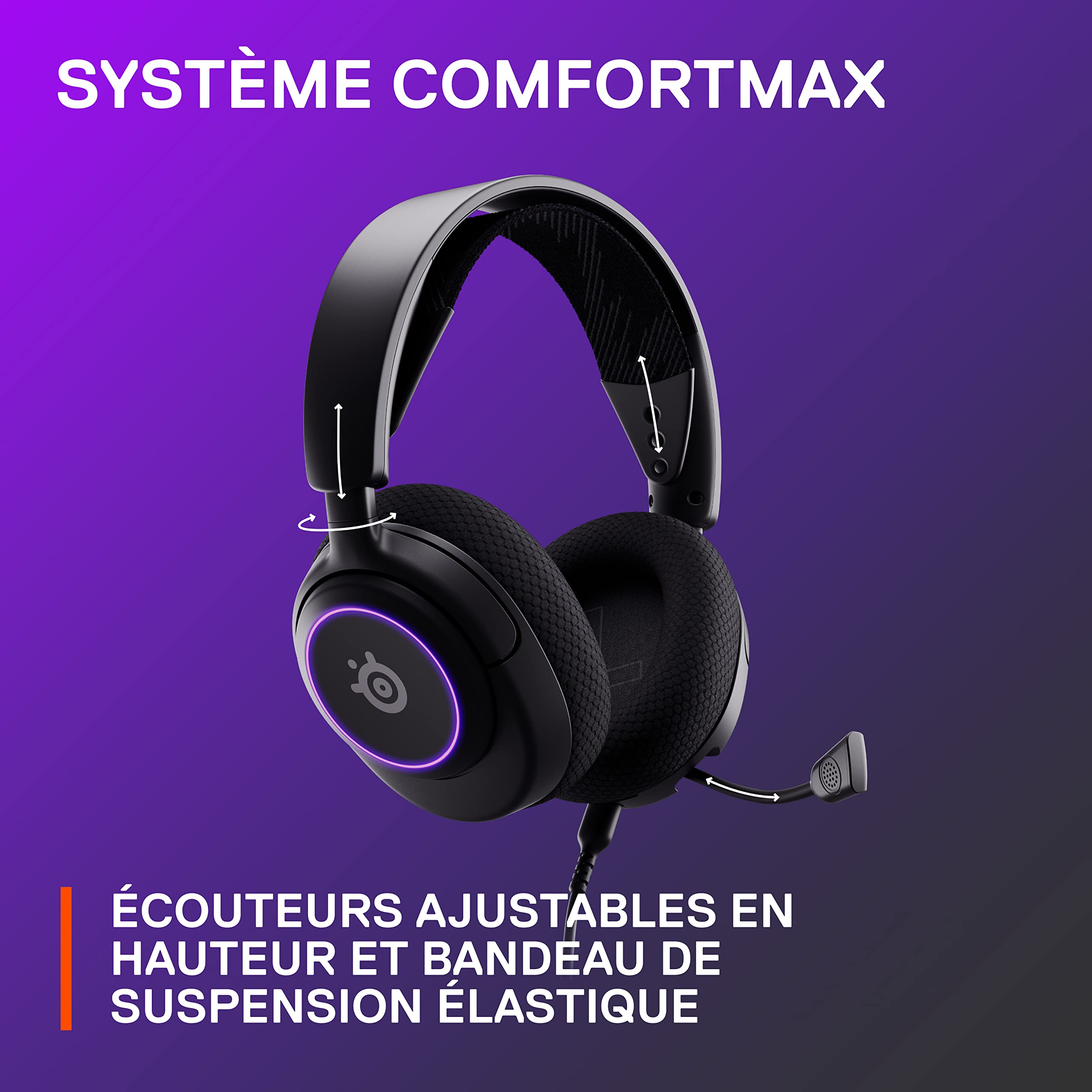 SteelSeries Arctis Nova 3 - Casque de jeu multi-système — Pilotes Haute Fidélité — Son Spatial à 360° — Lumières RVB — Coussinets d’Oreille à Mousse à Mémoire — PC, PS5, PS4, Switch