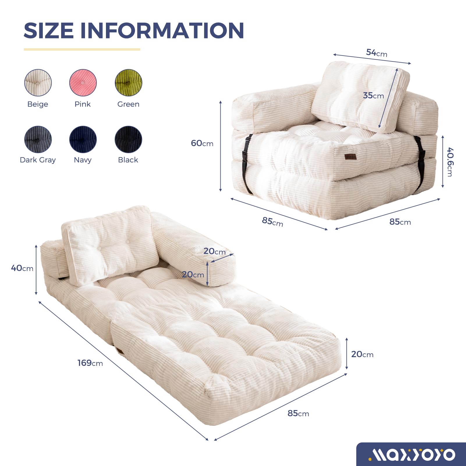 MAXYOYO Canapé-lit Pliable en Velours côtelé Convertible avec Coussin - 160 x 80 cm - Canapé lit Confortable pour Chambre à Coucher, Salon