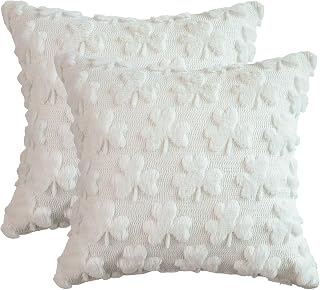 AVOIN colorlife St Patricks Day Shamrock Throw Pillow Covers Set of 2, 18 x 18 Inch Lucky Clover Decoration Cream White Soft Plush Faux Fur Jacquard Pillow Case for Bedroom Sofa Couch