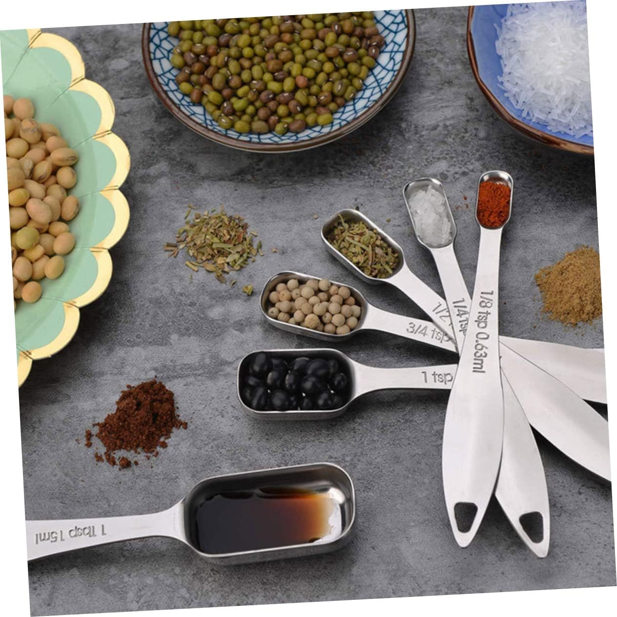 6pcs Stainless Steel Measuring Spoon Handled Tablespoons Engraved Markings for Accurate Measurement Cooking and Baking Kitchen Utensils for Home Use