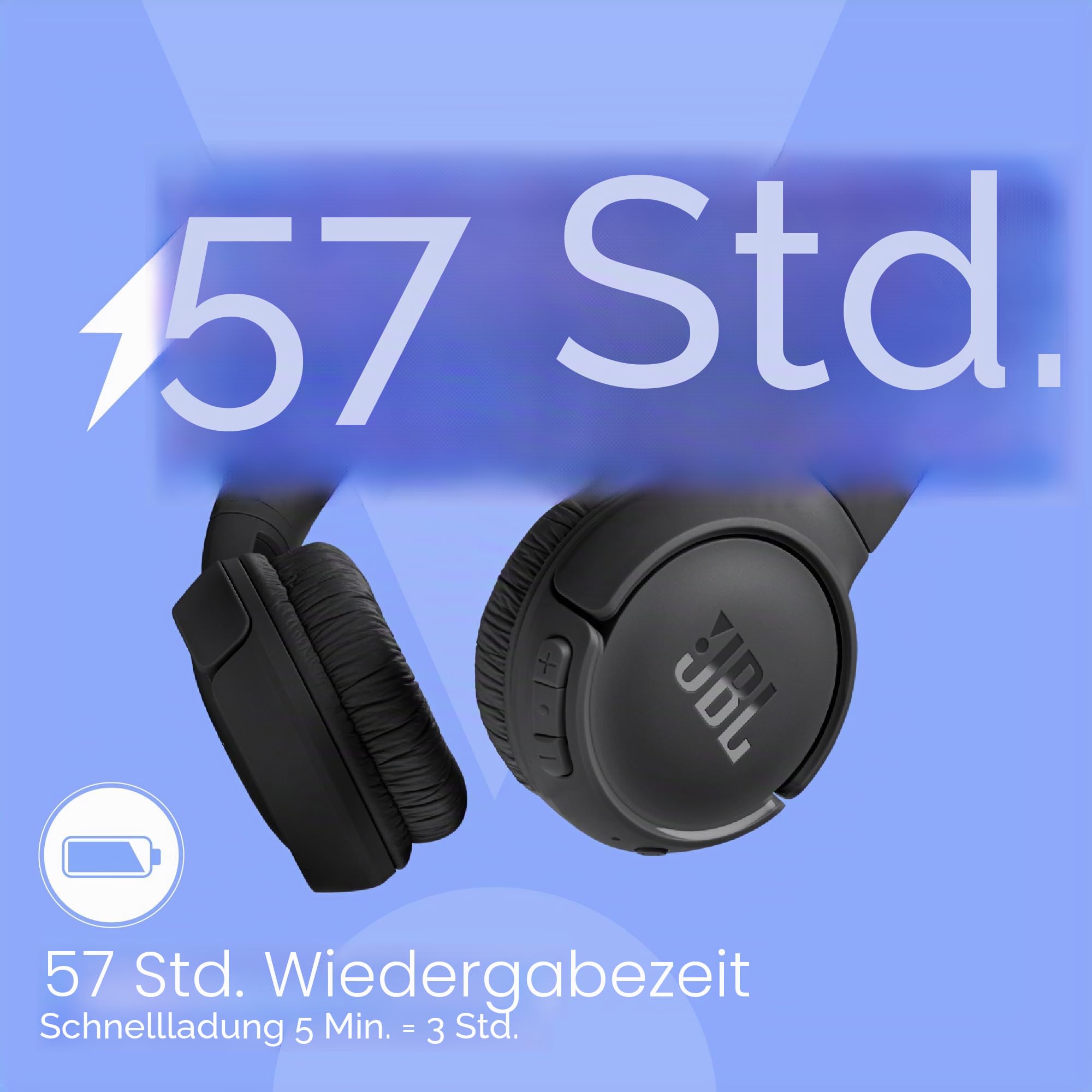 JBL Tune 520BT Bluetooth Kopfhörer Kabellos Over-Ear – JBL Pure Bass Sound, 57 Stunden Akku, Schnellladefunktion, Multipoint, Leicht Faltbar, Headset mit Mikrofon für Handy PC TV – Schwarz