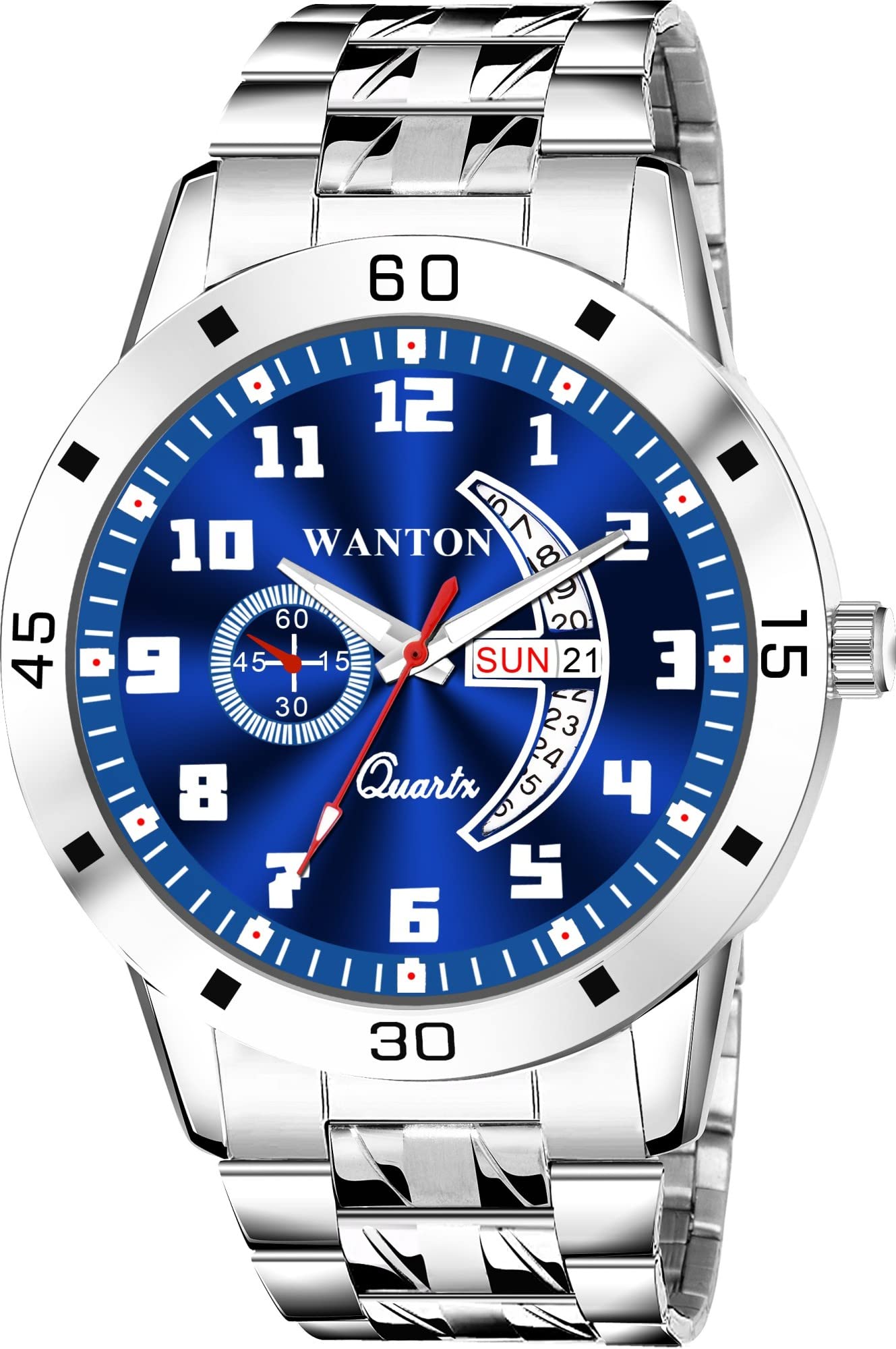 WANTON Blue color working day and date style bracelet chain steel strap and case fashion watch.(P_C_B_1010) (Silver&Blue) (B0C1ZTDVMV) Amazon Price History, Amazon Price Tracker