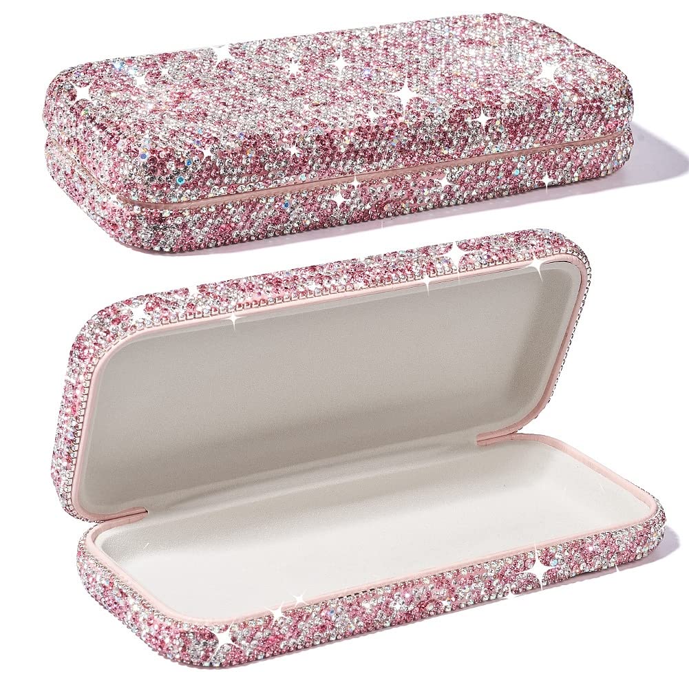 Xhuangtech Women's Pink Glasses Case Hard Shell，Bling Sunglasses Case For ，Cute Glasses Case Fits Most Glasses And Sunglasses, Medium